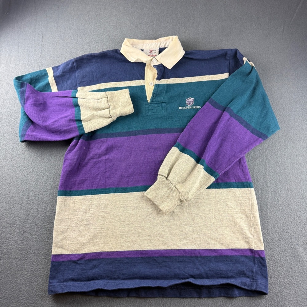 Barbarian Rugby Shirt Men's XL Purple Blue Striped Heavy Cotton Jersey Y2K